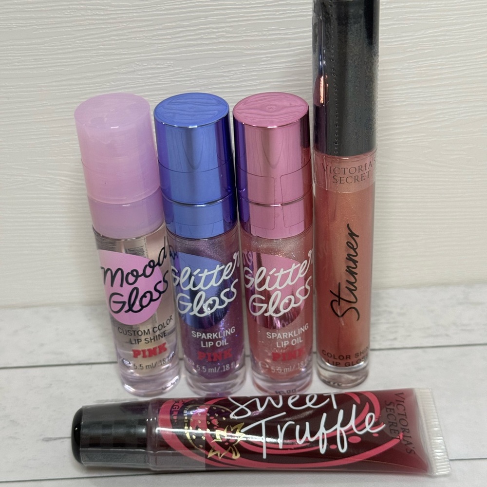 5 Lip Gloss Glitter Victoria's Secret PINK Set Lot Bundle Sparkling Oil Flavored